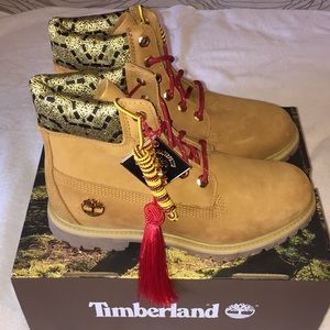 Timberland Tan and Red Lace Up Boots